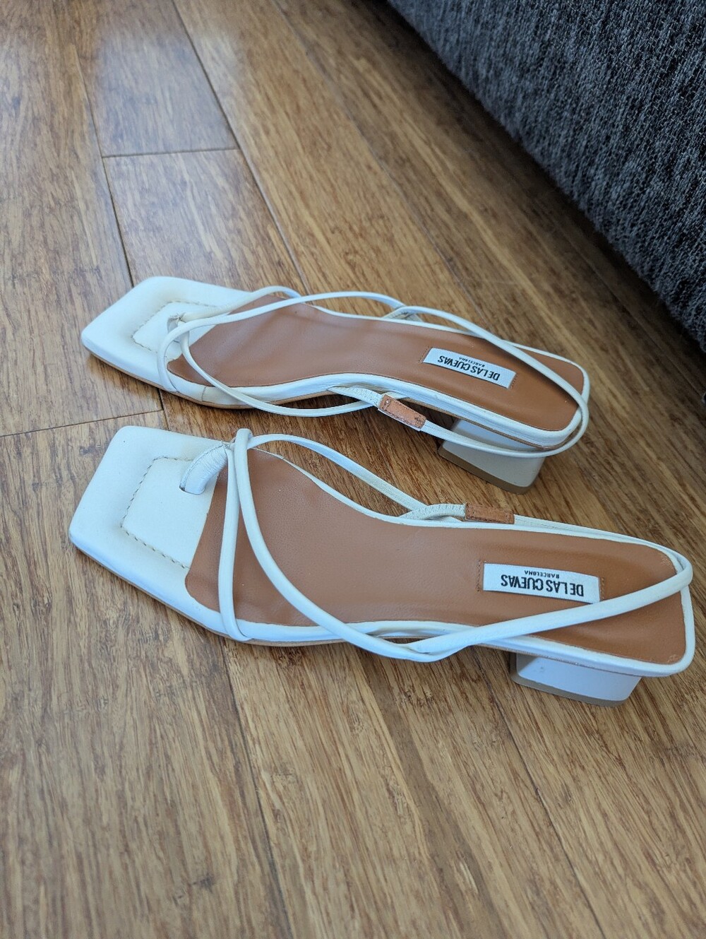 White Strappy Square-Toe Low Block Heel Sandals